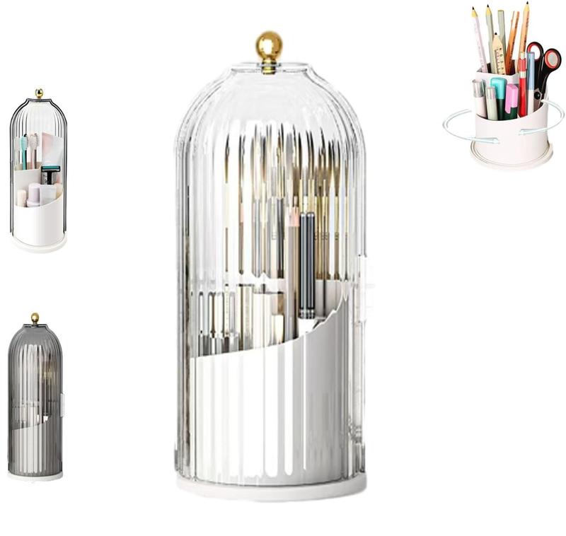 Dustproof Toothbrush Holders with Cover, Rotating Electric Toothbrush and Toothpaste Holder for Bathroom Countertop, 3 Slots Transparent Make up Brushes Organizer for Vanity Toothbrush  Brushes  Storage Bucket,Mother's Day Gift