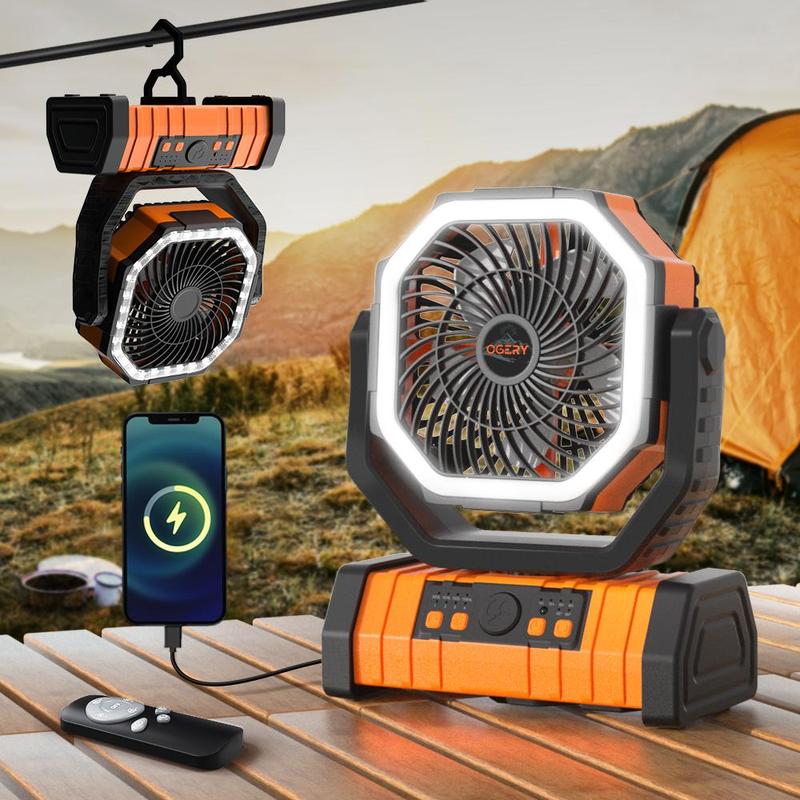 OGERY Rechargeable Camping Fan with LED Light, Portable Multi-functional Fan with 360° Rotating Hook, Oscillating Emergency Camping Fan Cordless Rotatable Battery Powered Lightweight #Summervibes