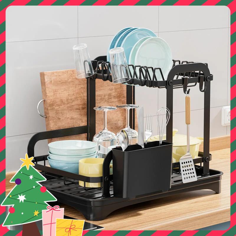 Kitchen Dish Drying Rack, 1/2 Counts 2-tier Dish Drying Rack with Double-layer Bowl Rack, Cup Rack, Cutting Board, Kitchen Organization, Multifunctional Kitchen Utensils & Gadgets