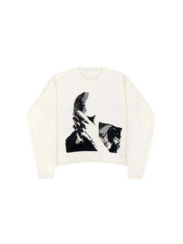 Women's Figure-Print Round Neck Sweater, Casual Cozy Long Sleeve Jumper, Ladies' Fall & Winter Knitwear for Daily Wear, Casual Cozy Pullover