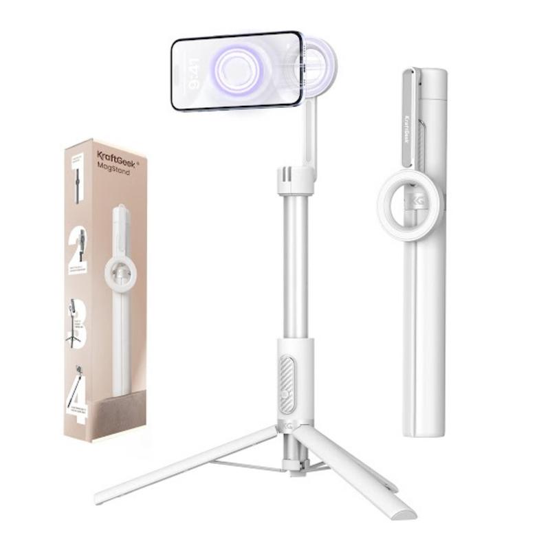KraftGeek Magstand Magnetic Selfie Stick Tripod for iPhone and Android, 64" Phone Tripod Compatible with MagSafe, Fit for iPhone 17 and Pixel 10, MagSafe Case and Other Phones with Metal Ring