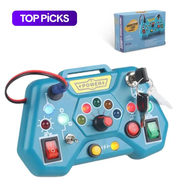 Montessori Busy Board with 8 LED Light Switches, Sensory Light Switch Travel Toy, Learning Toy Gift, Visual Learning Tools