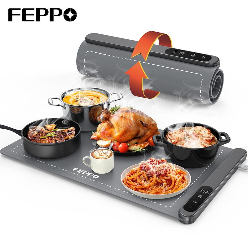 FEPPO Updated Electric Food Warming Mat with 6 Temperature Levels & 6-Hour Timer, Faster Full ace Heating Mat, Roll Up Food Warmer for Holiday Parties & Buffets summerwins
