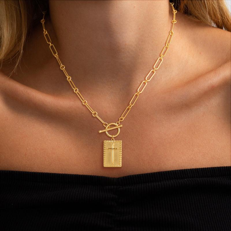Loyalove Greenish Spring Charm Outdoorfun Cross Choker Necklace for Women - Thick Chunky Paperclip Chain, Cuban Link Chain, Hip Hop Fashion Jewelry, Trendy Easter Gifts