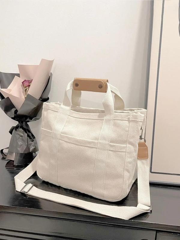 2024 Women's Solid Color Canvas Tote Bag for School with Removable Bottom Compartment, Large Capacity Oversize Trendy Shoulder Bag for College