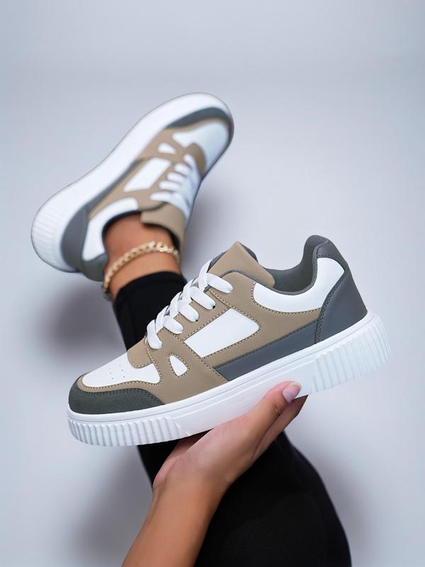 Women's Fashion Colorblock Lace Up Low Top Trainer Sneakers As Gifts, Trending Sneakers, Fall Casual Breathable Comfortable Sports Walking Shoes,   Casual Shoes