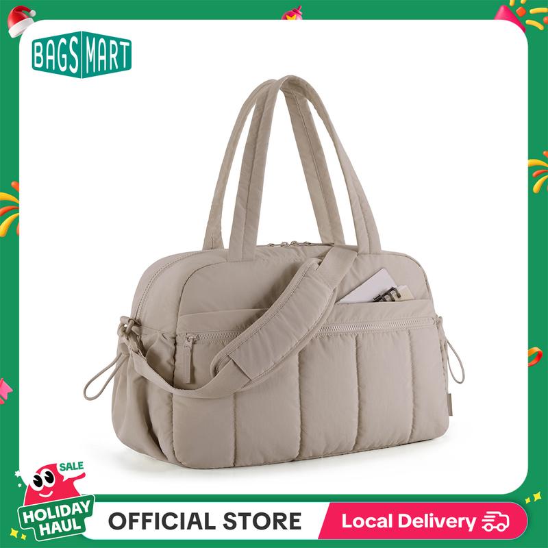 BAGSMART Puffy Lightweight Gym Travel Duffel Bag , 3 Sizes: M(Personal Item, With Wet Pocket)& L(Carry-On, With PVC Toiletry Bag)and Ita Bag Size(Clear Display Window) , Women's Weekender Bag SpringStatements