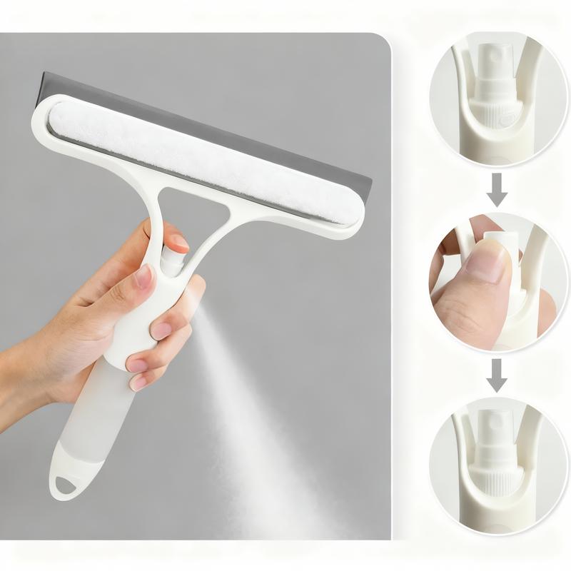 3 in 1 Window Cleaning Scraper, Squeegee and Scrubber with Spray, Multifunctional Household Cleaning Tool, Car Windshield Cleaner,Lightweight Silicone Microfiber Wipe