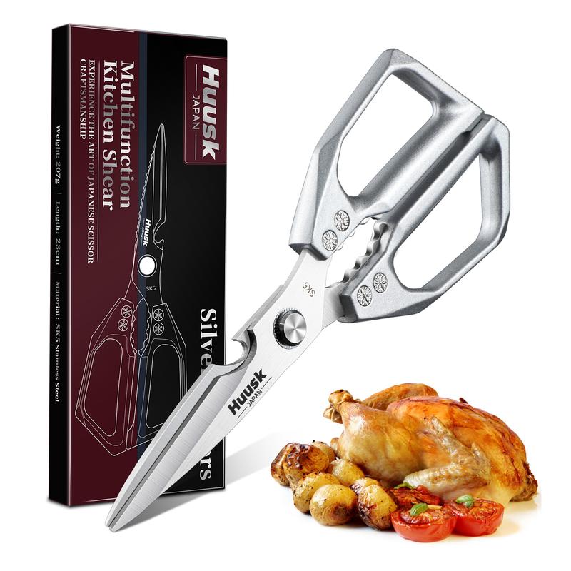 HUUSK Kitchen Scissors All Purpose -FallFreshness- Stainless Steel Kitchen Shears, Sharp Silver Meat Scissors, Dishwasher Safe,  Poultry Shears, Japanese Cooking Scissors for Food, Chicken Bones, and Turkey, Christmas  Gift!