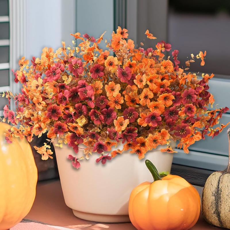 8 packs Artificial Flowers for Outdoor Decoration, Artificial Potted Flower, Decorative Flower, Faux Daisy Flowers for Fall Decor,Realistic Eucalyptus Leaves Silk Mums Fake Plants for Garden Pot,Front Porch,Courtyard,Patio,Lawn