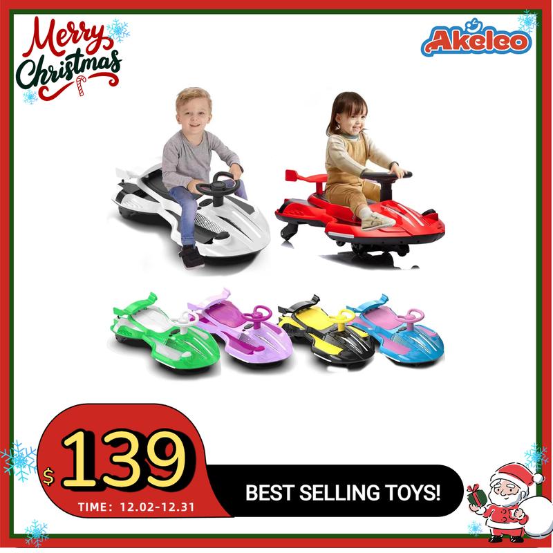 【Akeleo】12V Electric Wiggle Car with Pedal, 2 in 1 Wiggle Car Ride On Toys for Kids Ages 3 and Up, Anti-Rollover Flashing Wheels, Bluetooth, Music2,Halloween&Christmas gifts,Devil Drift Car,whiteelephantgift summerwins