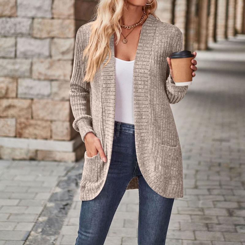 Womens Long Cardigan Lightweight Sweater, Long Sleeve Cardigan Open Front Casual Knit Sweaters with Pockets