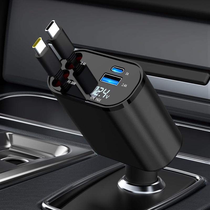 4 in 1 Car Charger, Retractable Car Charger, Car Charger Adapter with 2 USB Ports, Universal Car Charger Adapter for iPhone 15 14 13 12 Pro Max Galaxy S23, Pd Car Charger