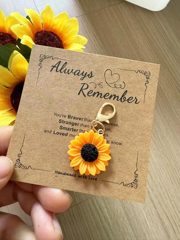 Mother's Day Gift Sunflower Design Keychain with Gift Card, Cute Flower Shaped Keychain for Women & Men, Fashion Keychain for Daily Clothing Decor, Birthday Gift, Keychain Pendant, Cute Keychain Accessory