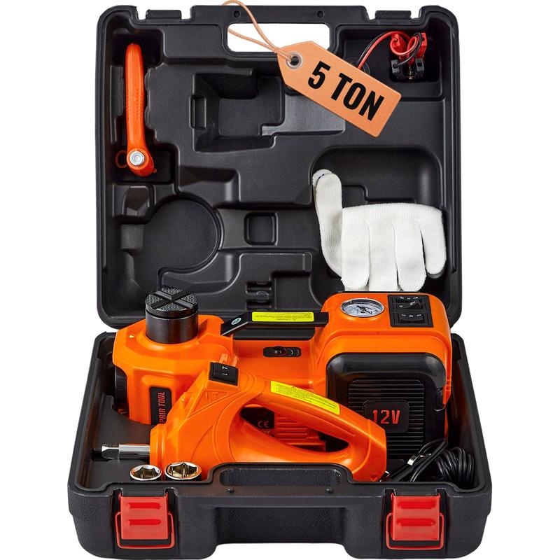 【fathersdaygift】VEVOR  Electric Car Jack Set Max 5 Ton/11023 LBS Hydraulic Jack/Scissor Jack with Electric Impact WrenchBuilt-in Inflatable Pump and LED LightPortable Car Lift for SUV MPV Sedan Truck Change Tires Garage Repair