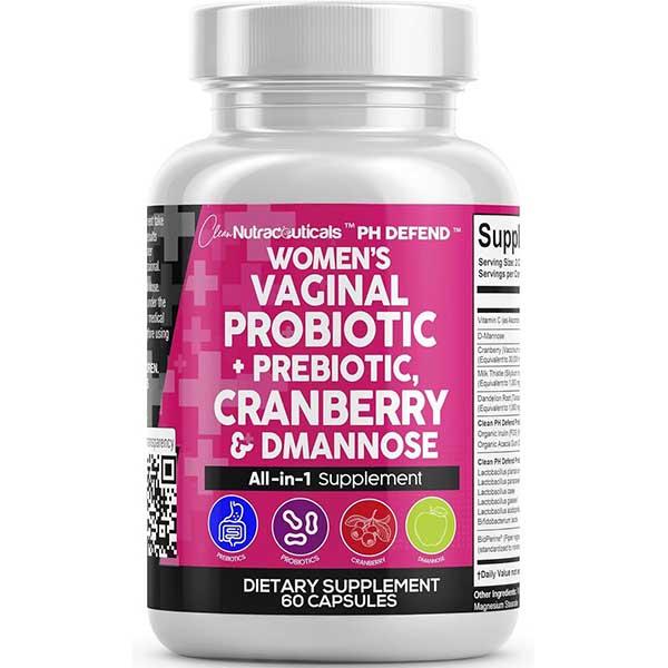 Clean Nutraceuticals Vaginal Probiotics For Women + Prebiotics, Cranberry, Dmannose & More for Women's Healthy Odor and Tract Support Capsules â PH Defend