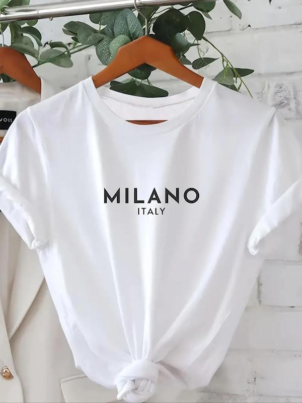 Women's Letter Print Round Neck Tee, Casual Short Sleeve Crew Neck Loose T-Shirt for Summer, Summer Outfits 2024, Women's Top for Daily Wear, Womenswear