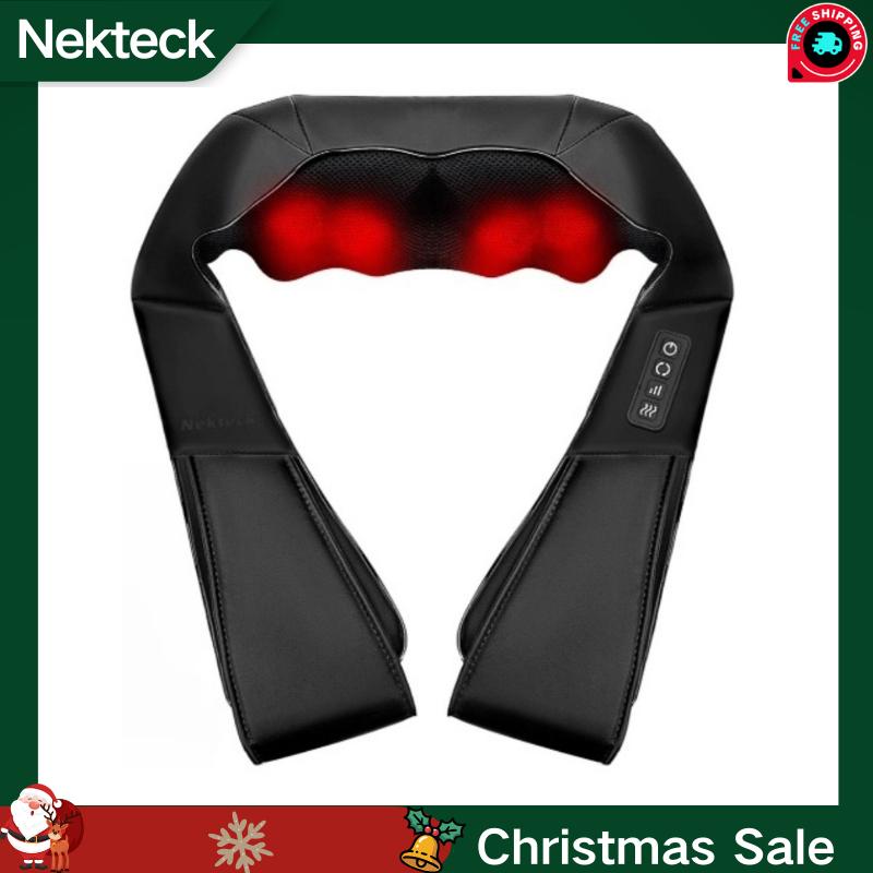 Shiatsu Neck and Back Massager with Soothing Heat, Ergonomic 8 Deep-Kneading Massage Nodes with Heat Electric Shiatsu Back Massager for Neck Shoulder & Body Muscle Relief Portable 12V DC Power Supply - Black