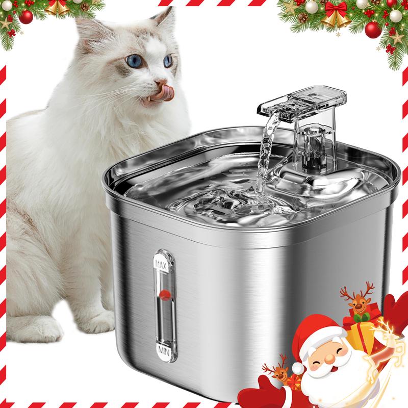 Cat Water Fountain, Stainless Steel Pet Water Fountain for Cats Inside, 3 Filters&Ultra-Quiet Pump, 2.2L/73oz Automatic Dog Dispenser Water Bowl, Multiple Pets Water Fountain Square