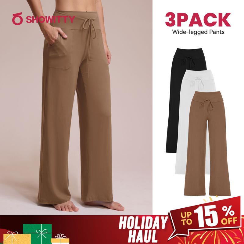 SHOWITTY 1/3 Pack Women's Wide Leg Pants with Pockets – High Waisted Loose Fit Sweatpants for Yoga, Workout & Lounge #SummerWins#DealsForYouDays