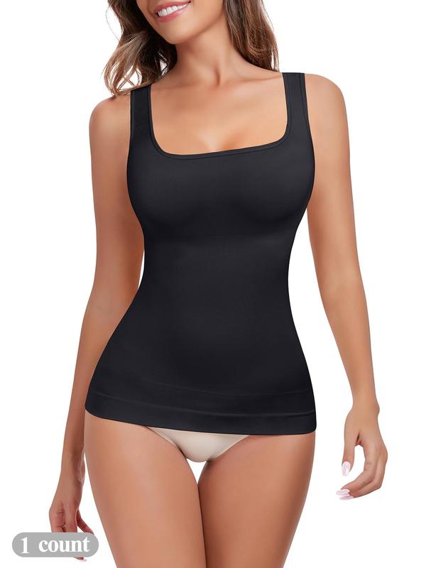 Women's Tummy Control Shapewear Tank Top, Seamless Square Neck Compression Top, Slimming Body Shapewear, Solid Backless Shaper