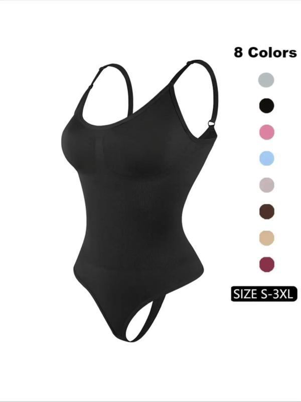 Women's Solid Spaghetti Strap Adjustable Strap Backless Underwear Shapewear Bodysuit, Casual Comfy Seamless Tummy Control Butt Lifting Bodysuit for Daily Wear, Ladies Shapewear for All Seasons