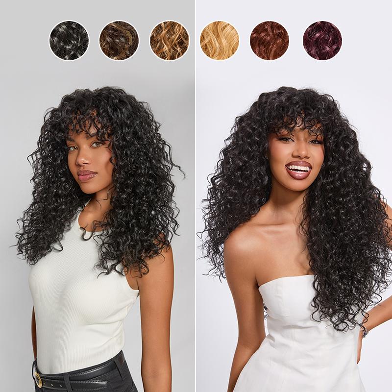Frodio Veralux™ Blend Human Hair Boho Curly Wig with Bangs Effortless Shaggy Waves | Ready To Wear