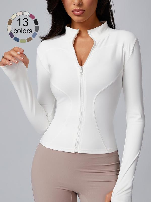 Women's Zip Up Sports Jacket, Tight Long Sleeve Yoga Jacket Top, Ladies' Sportswear for Spring Indoor Outdoor Wear, Athletic Jackets, Zippered Jacket