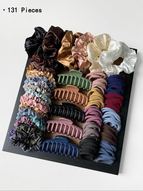 Solid Color Hair Accessories Sets, Simple High Elasticity Durable Strong Pull Hair Ties & Hair Claws, Casual Versatile Hair Accessories for Women & Girls, Hair Elastics, Scrunchies