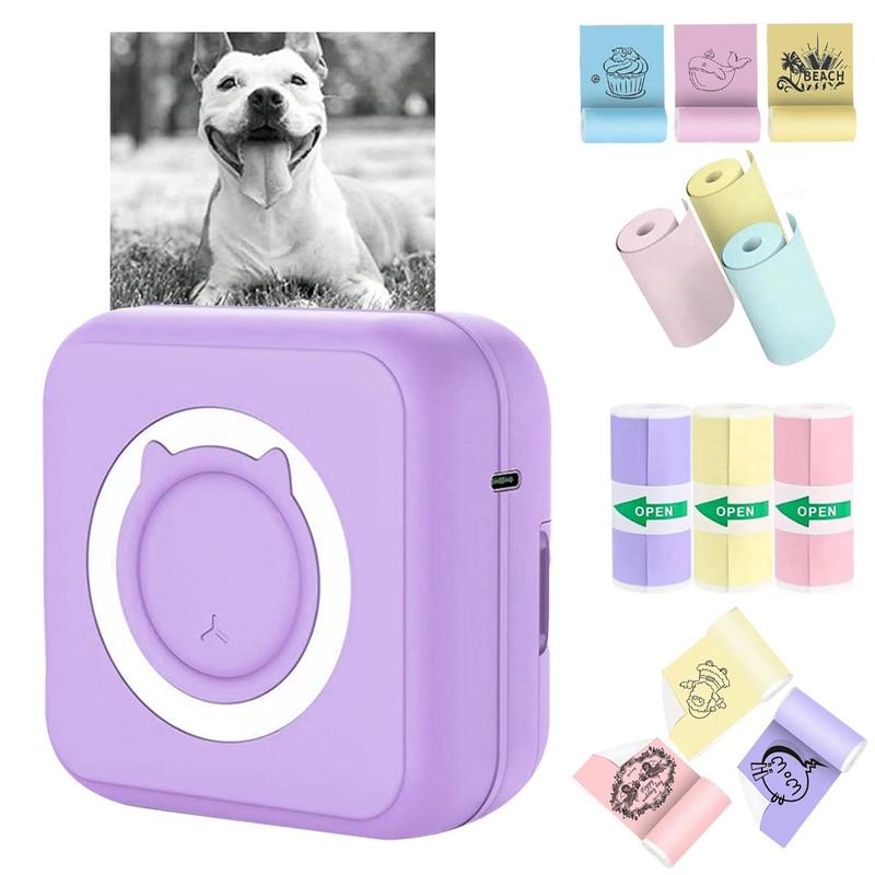 Portable Mini Printer, Portable Handheld Printer, 1 Set Wireless Mini Sticker Printer with Colored Self-adhesive Stickers*3 & Colored Paper*3, Portable Mini Photo Printer for Note Diary Memo Photo #GLOBAL PICKS