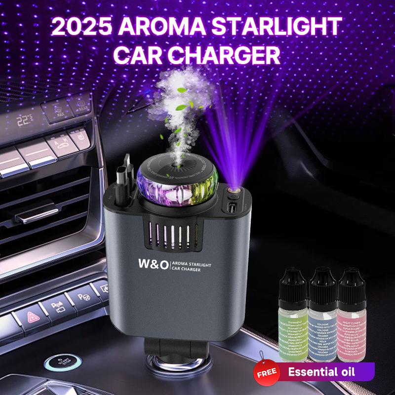 W&O Aromatic Starlight In Car Roof Retractable Car Charger with Lightning Cable, Dual Charge Port, Fast Charging Adapter - Automotive Vehicle Red