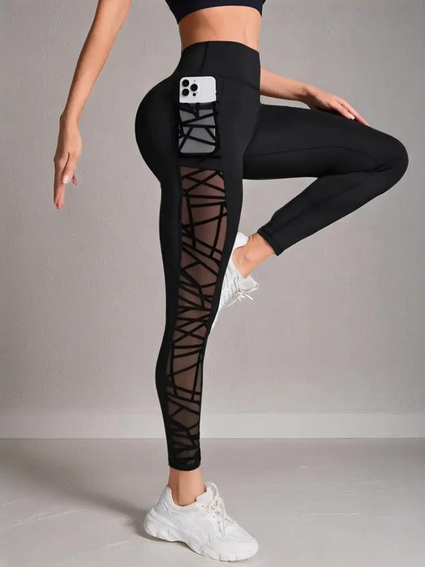 Women's Contrast Mesh Sheer Cut Out Leggings, Casual Comfy Breathable Skinny Pants for Yoga Gym Workout, Ladies Bottoms for All Seasons