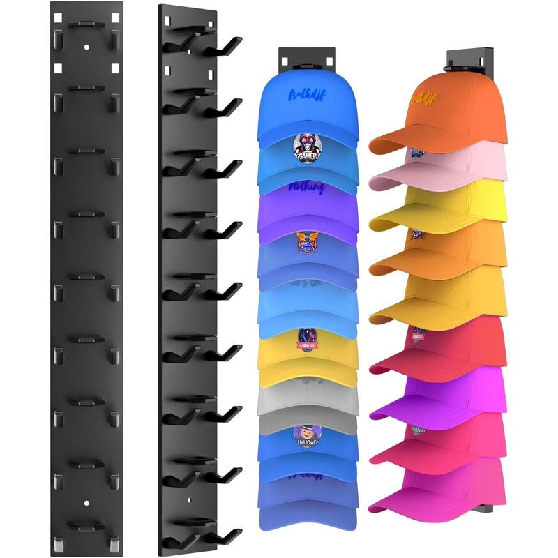 2 Hat Organizer Wall Mounted Baseball Cap Rack Black or White Adhesive Mount Holds 18 Hats for Closet Door Bedroom Easy Access Display Installation