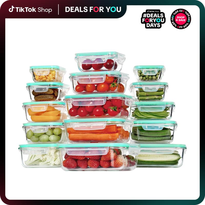 Zental Glass Food Storage Containers with Lids - 8 / 15 / 18 Pack, Airtight Bento Boxes for Leftovers and Picnics #dealsforyoudays