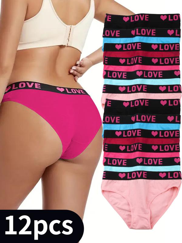 12 Pack High Rise Comfortable Casual Panties Set - Women's Plain Letter Tape Panties for Everyday Wear - Soft, Breathable, and Relaxing SpringStatements,Womenswear