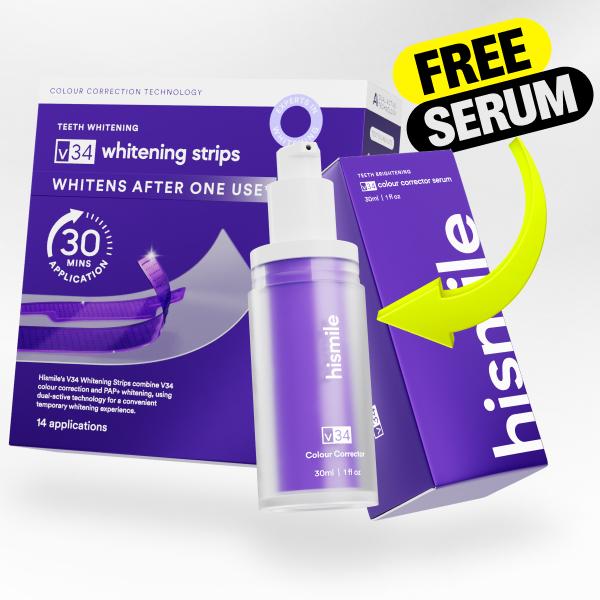 [Recommended by Kim Kardashian] Hismile Viral V34 Duo - Teeth Whitening Strips & Colour Corrector Serum, Temporary Colour Correction, Whitening in 30 Minutes