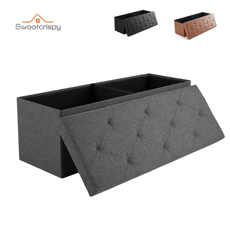 【Deals For You】Folding Storage Ottoman Bench Modern Linen Fabric Padded Seat Large Toy Box End of Bed Entryway Comfortable Durable Multifunctional Seater