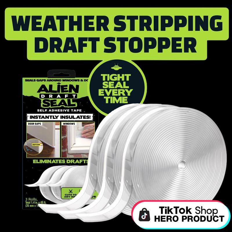 Alien Draft Seal Insulation Tape - Self-Adhesive Silicone Weather Stripping for Door & Window, Under-Door Draft Stopper, Bottom & Side Seal - Sealing