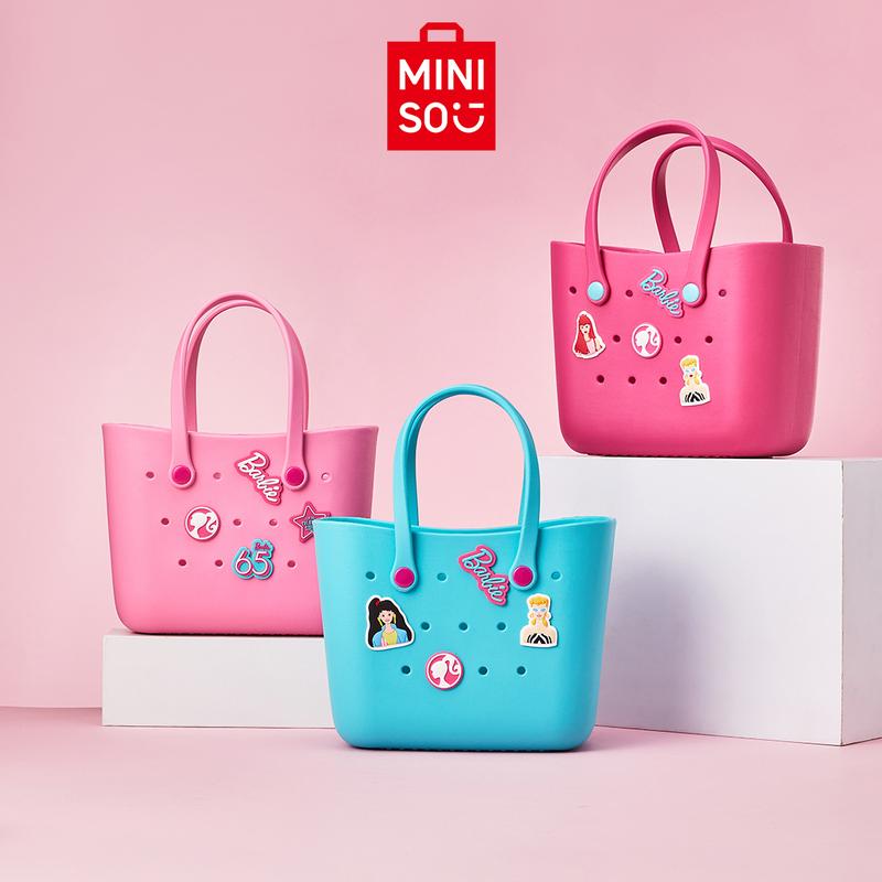 MINISO Barbie Sunlight Shining Series Lunch Bento Bag Niche Elegant Portable Waterproof DIY Charms Decor Handbag Beach Bag Birthday Holiday Gift for Girls Summer Vibes