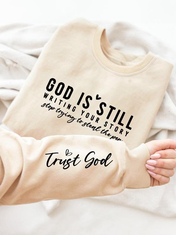 Women's Letter Print Drop Shoulder Sweatshirt, Casual Long Sleeve Round Neck Pullover for Spring & Fall, Women's Top for Daily Wear, Classic Pullover