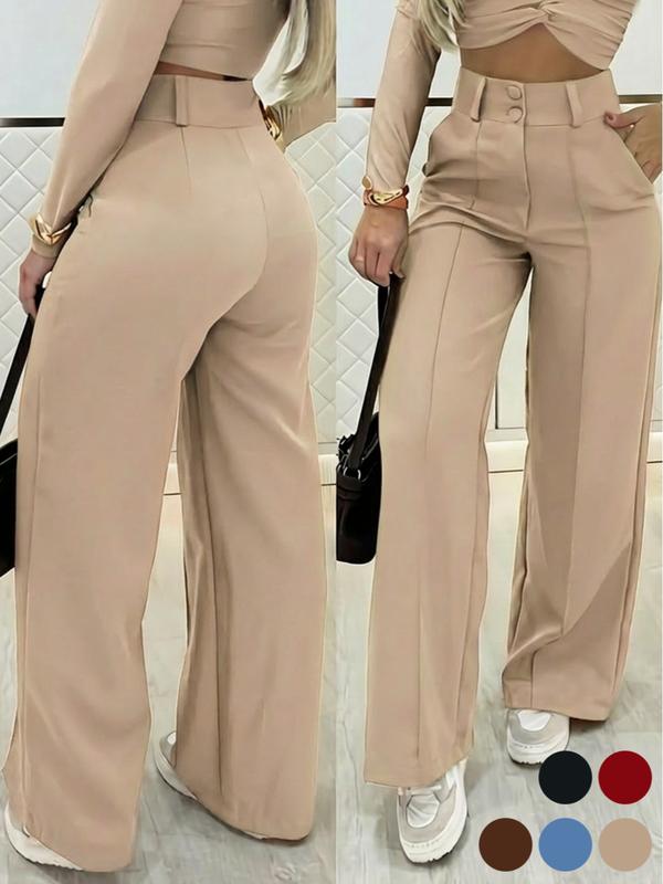 Simple double-breasted wide trousers, a versatile essential for commuting