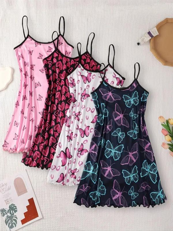 Women's All Over Print Cami Nightdress, Casual Soft Comfortable Spaghetti Strap Nightgown for All Seasons, Lady's Sleepwear for Indoor Wear, Breathable Sleep Dress