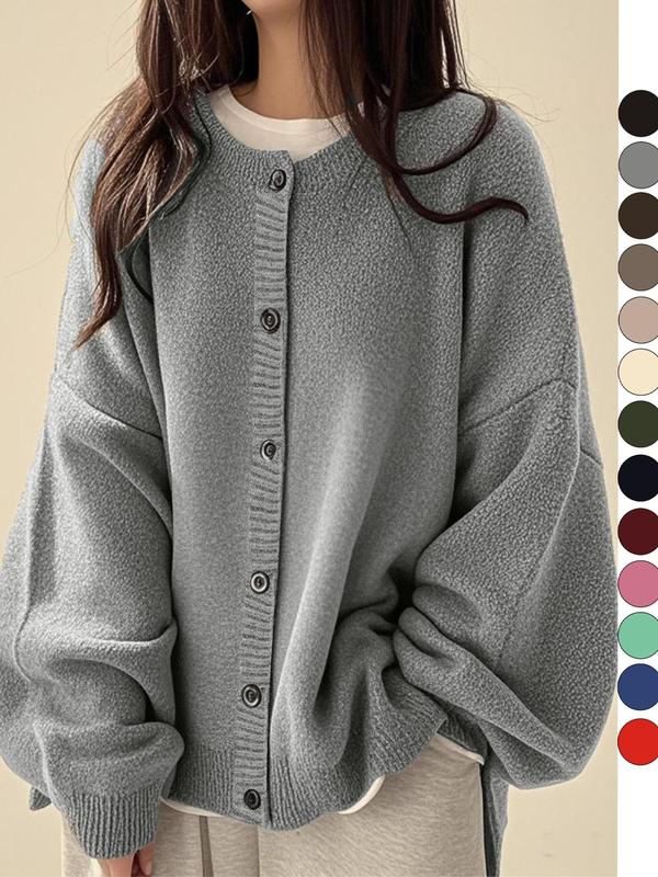 Women's Solid color Basic Button Front Knit Cardigan, Casual Long Sleeve Knitwear for Daily Wear, Ladies Clothes Womenswear for All Seasons Knitting, Knit Sweater Clothing