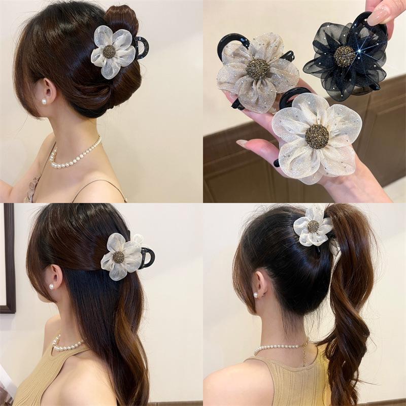 Kẹp Tóc Nữ Hoa Lưới Hình Bông Hoa, Kẹp Tóc Hàn Quốc Cute 8cm   Women Voan Voi