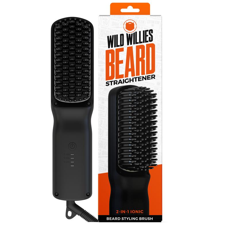 #1 Beard Straightener for Men | WILD WILLIES - 2-in-1 Heated Brush Straightening Comb, 3 temp. settings - Anti-Scalding & Ionic Tech no Frizz Comfort