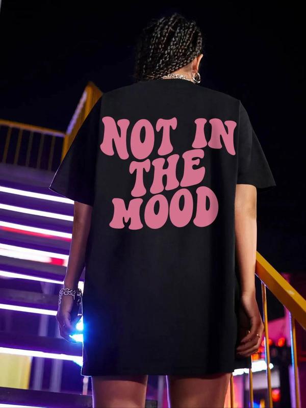 Women's Plain / Letter Print Short Sleeve Tee, Casual Round Neck Drop Shoulder T-shirt, Tee Shirts for Women, Summer Clothes Women