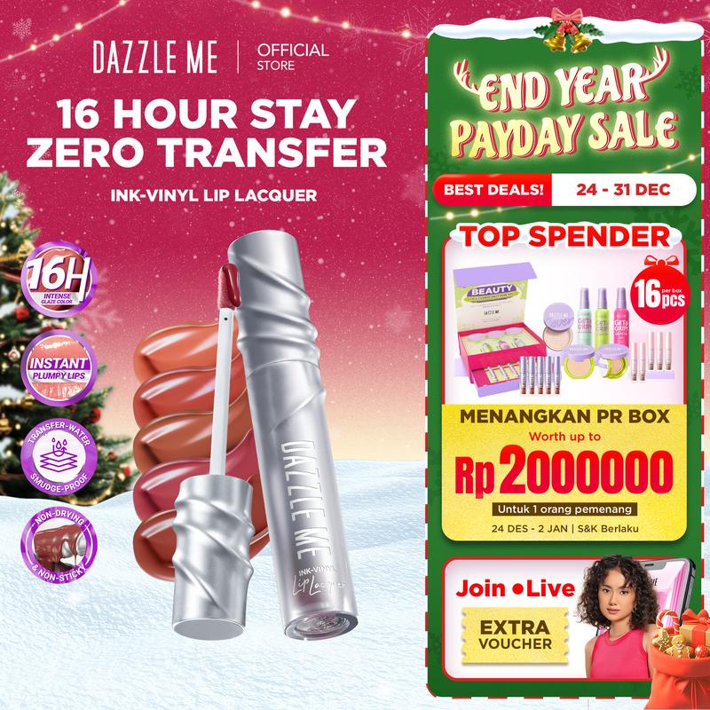 [NEW SHADE] DAZZLE ME Ink-Vinyl Lip Lacquer Lip Cream Lipstik Glossy Tahan Lama 16 Jam Lip Vinyl Transferproof Waterproof Anti Luntur Lipstick Lip Gloss Bibir Plump Non-Sticky Make Up Lip