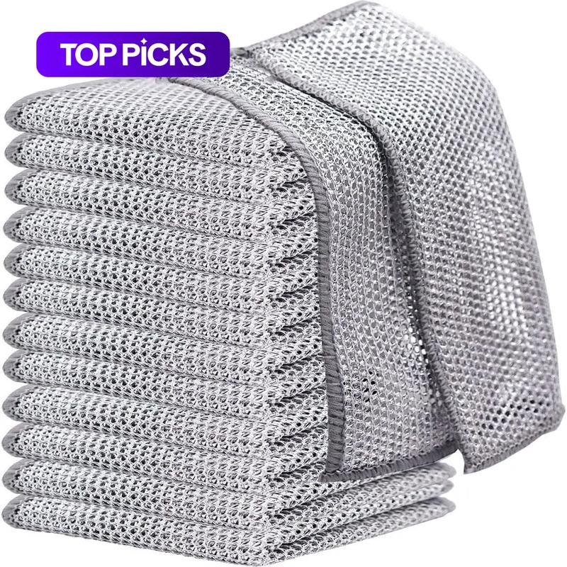 Dishwashing Cloth (12pcs Pack), Multipurpose Wire Dishwashing Rags, Premium Scrubbing Wire Cleaning Cloths, Non-scratch Steel Wire Dishcloth for Kitchen, Household Items, Household Cleaning Supplies, Scratch Free Cloth