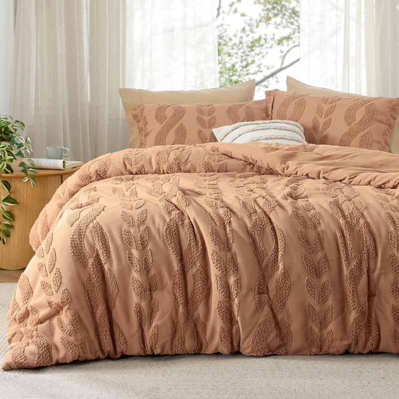 【Memorial Day Deals】Bedsure 3- Pieces  Comforter Set,Boho Tufted Bed Set, Checkered Farmhouse Shabby Chic Bedding, 1 Plaid Geometric Comforter and 2 Pillow Shams