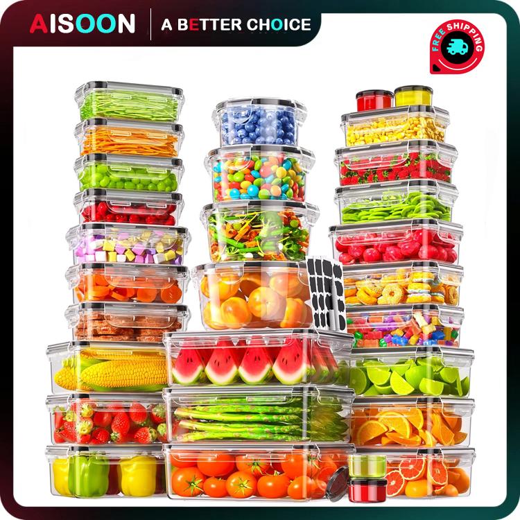50 PCS Large Airtight Plastic Food Storage Containers, 25 Containers & Lids, Reusable Leak-Proof Stackable BPA-Free Snack Box with Silicone Lids, Transparent